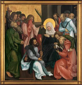 The Dormition of the Virgin; (reverse) Christ Carrying the Cross, by Hans Leonhard Schäufelein, unspecified, 1510
