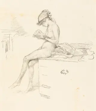 The Little Nude Model, Reading, by James McNeill Whistler, ink, 1890