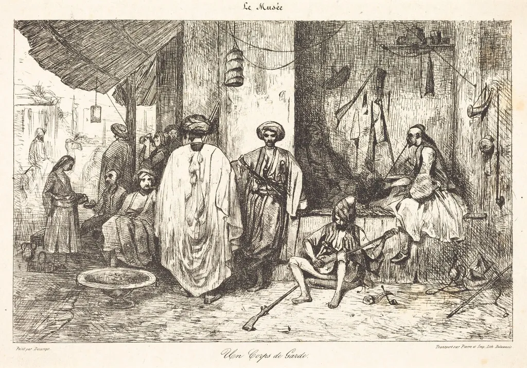 Un Corps de Garde, by Alexandre Gabriel Decamps, ink, 1832