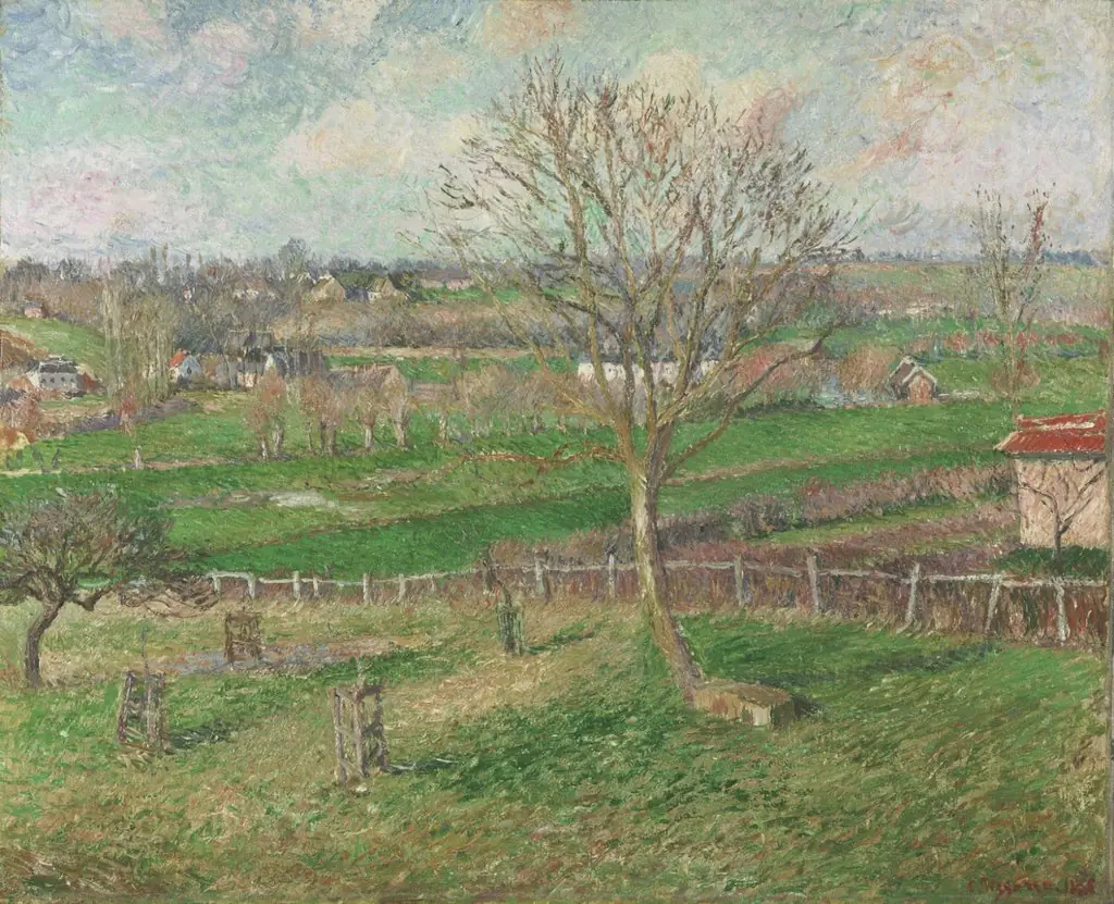 The Field and the Great Walnut Tree in Winter, Eragny, by Camille Pissarro, oil, 1893
