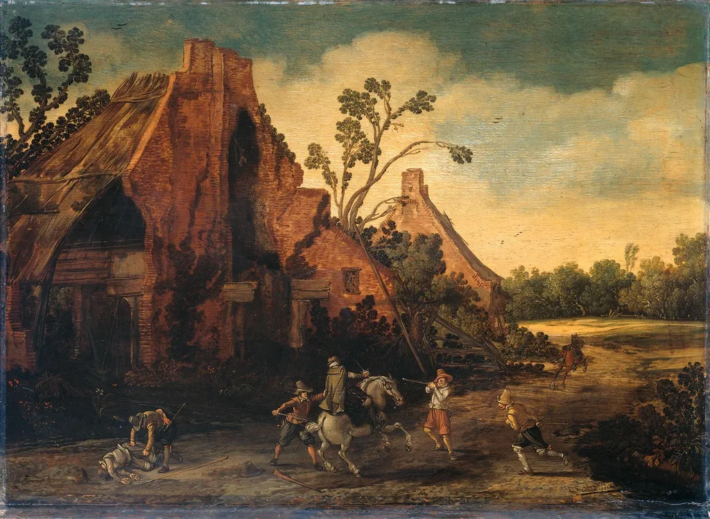 The Robbery, by Esaias van de Velde, oil, 1616