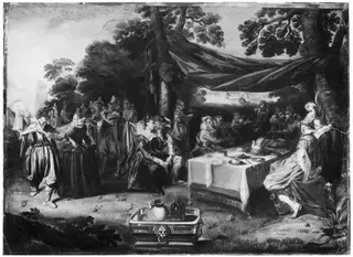 Banquet in a Park, by Frans Hals, oil, 1600
