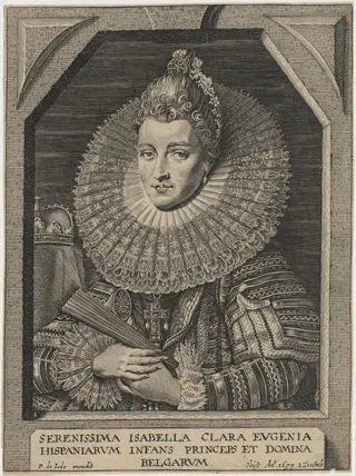 Isabella Clara Eugenia, by Pieter de Jode II, ink, 1641