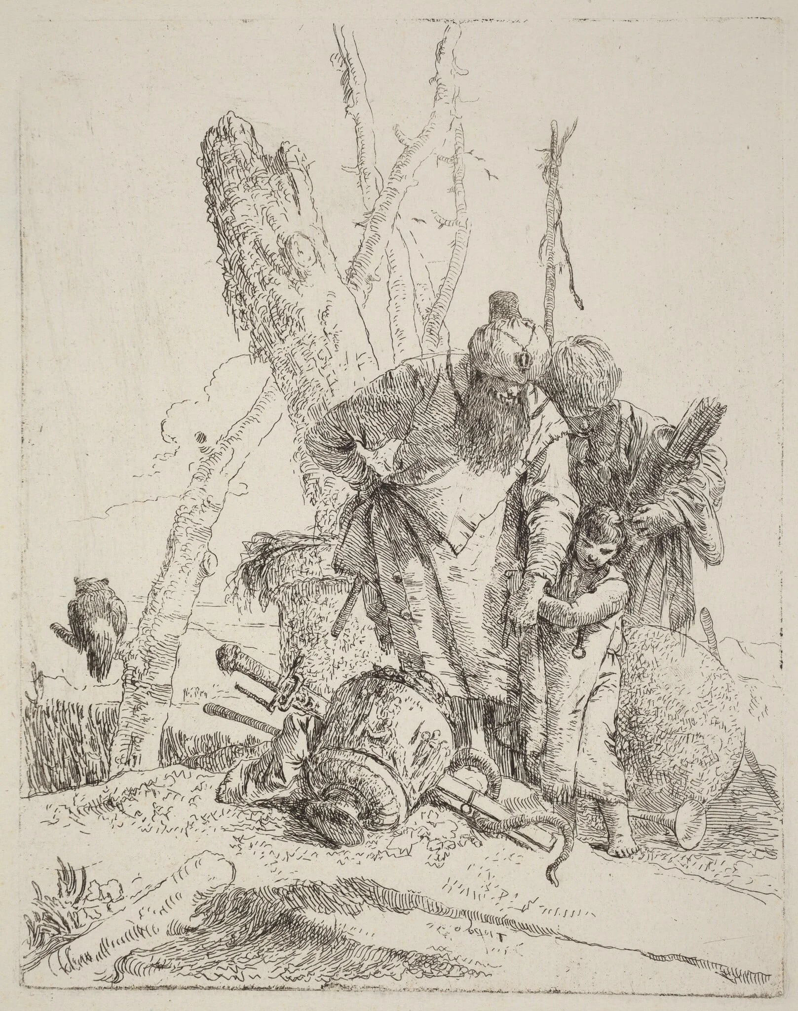 Two Turbaned Magicians and a Boy, detail