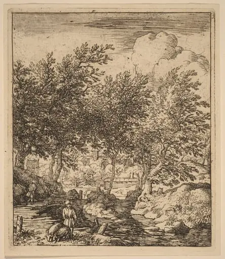 Swineherd, by Allart van Everdingen, ink, 1650