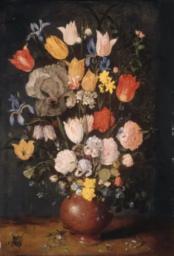 Bouquet of Flowers in an Earthenware Vase, by Jan Brueghel, the elder, oil, 1610