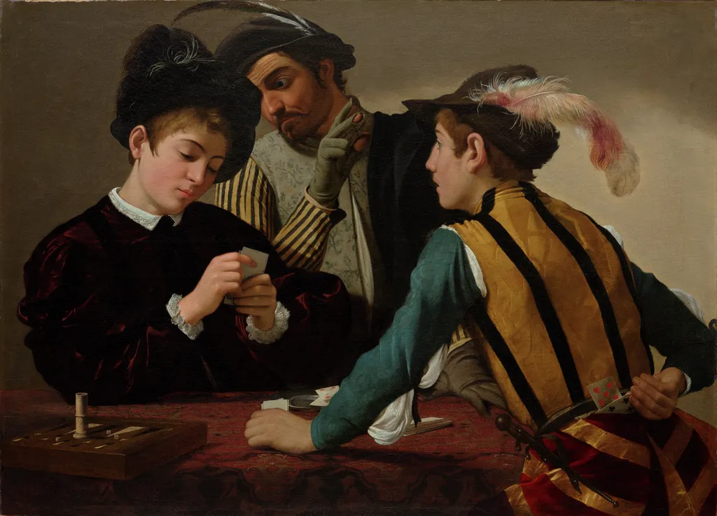 The Cardsharps, by Caravaggio, oil, 1596