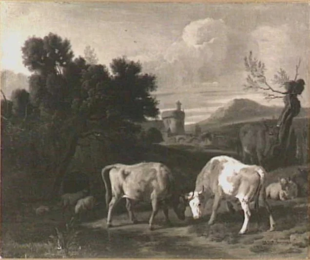 landscape with fighting bulls, detail
