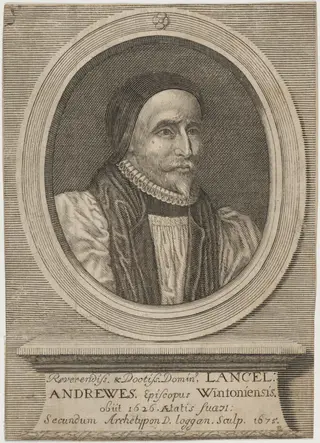 Lancelot Andrewes, Bishop of Winchester, by David Loggan, ink, 1675