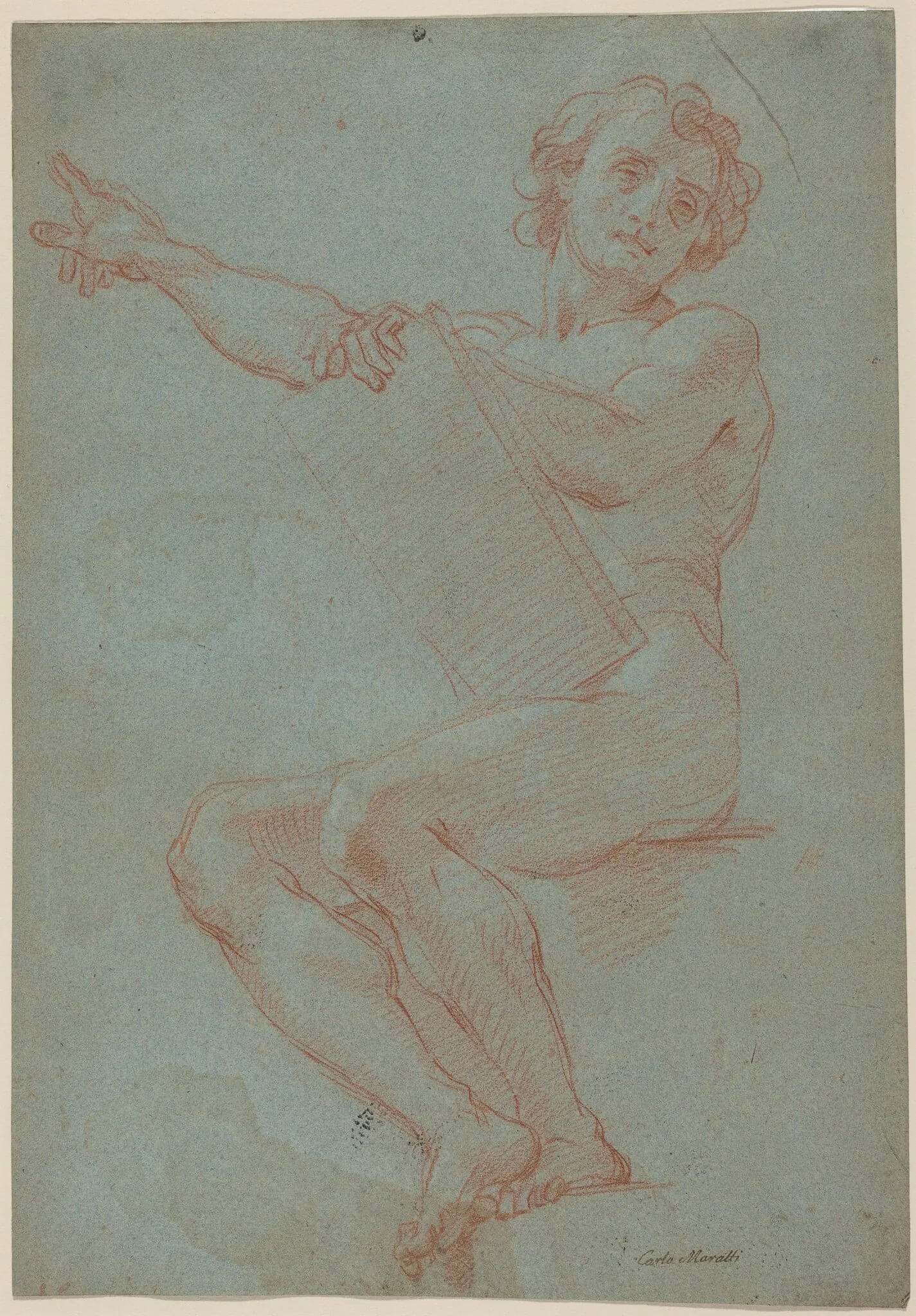 A Seated Man Holding a Tablet, detail