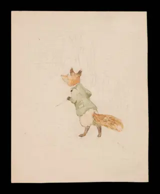 A fox walking through a wood, by Beatrix Potter, watercolor, 1919