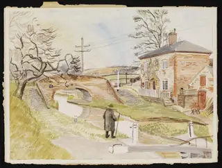 Meaford Lock, Stone, by Puller, watercolor