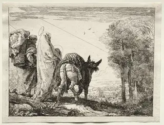 Flight into Egypt:  The Holy Family Approaching a Village, by Giovanni Domenico Tiepolo, 1752