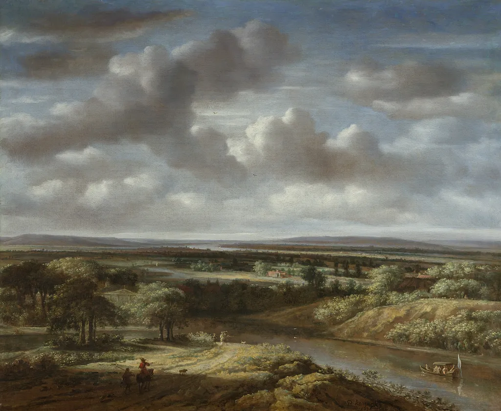 River landscape, by Philips Koninck, oil, 1688