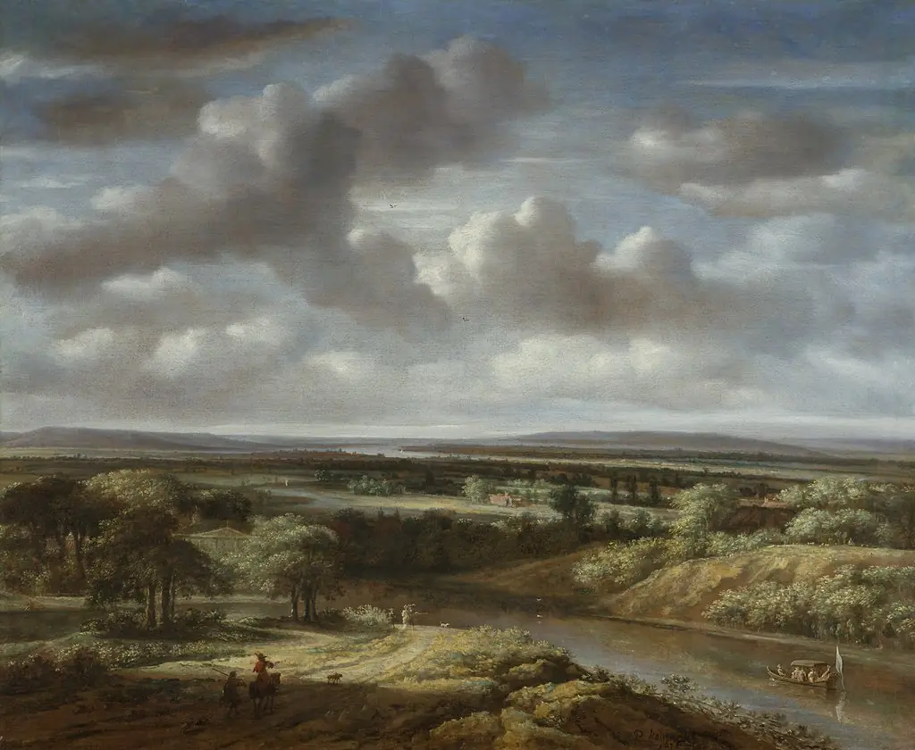 River landscape, by Philips Koninck, oil, 1688