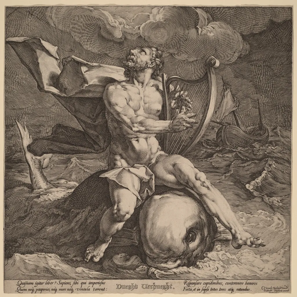 Arion on a Dolphin, by Jan Muller, ink, 1590