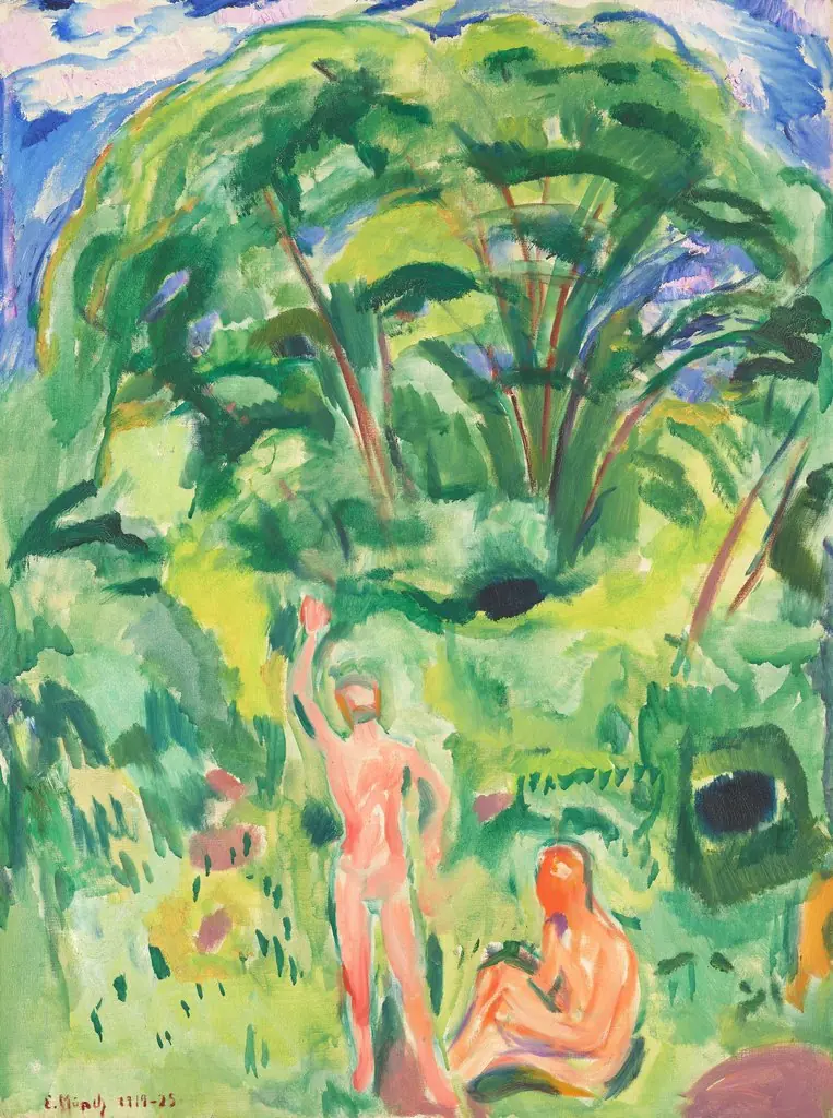 Naked Men in the Woods, by Edvard Munch, oil, 1919