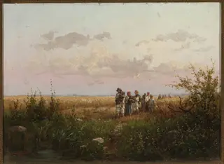 Harvesters returning from the fields, by Franciszek Wastkowski, oil, 1891