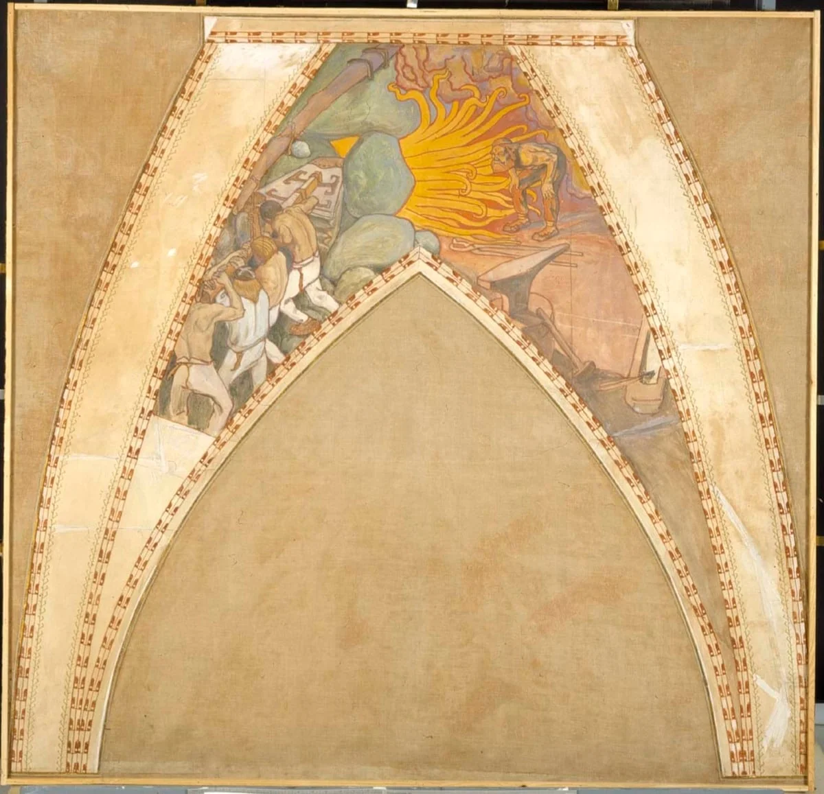 Sammon taonta, luonnos Suomen paviljongin kupolifreskoihin Pariisin vuoden 1900 maailmannäyttelyyn, detail