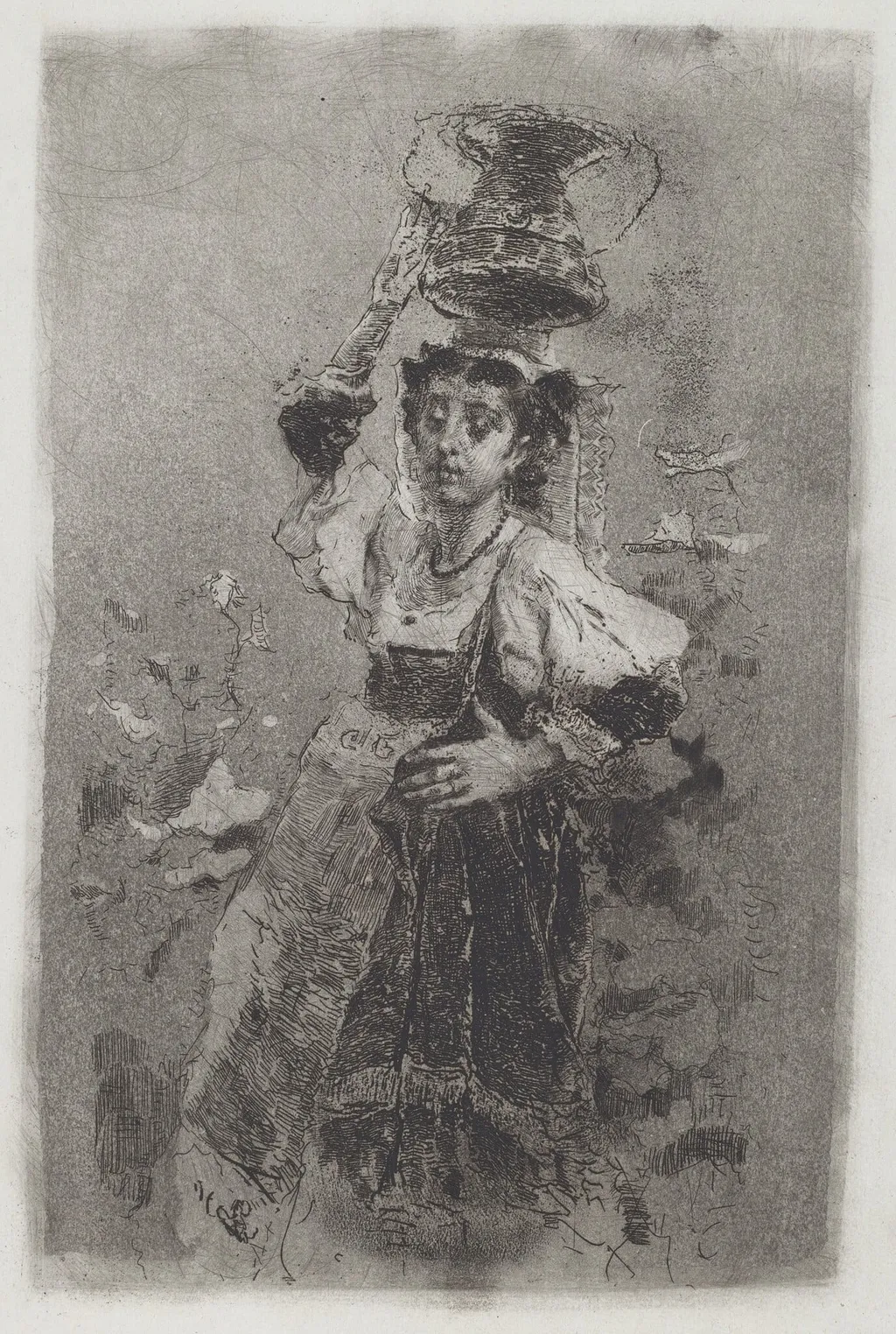 Ciociara [Peasant Woman of the Campagna], by Mosè Bianchi, ink, 1874