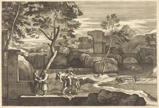 The Samaritan Takes the Man to an Inn, by Sébastien Bourdon, ink, 1644