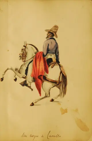 A Negro on horseback, by Pancho Fierro, unspecified, 1850