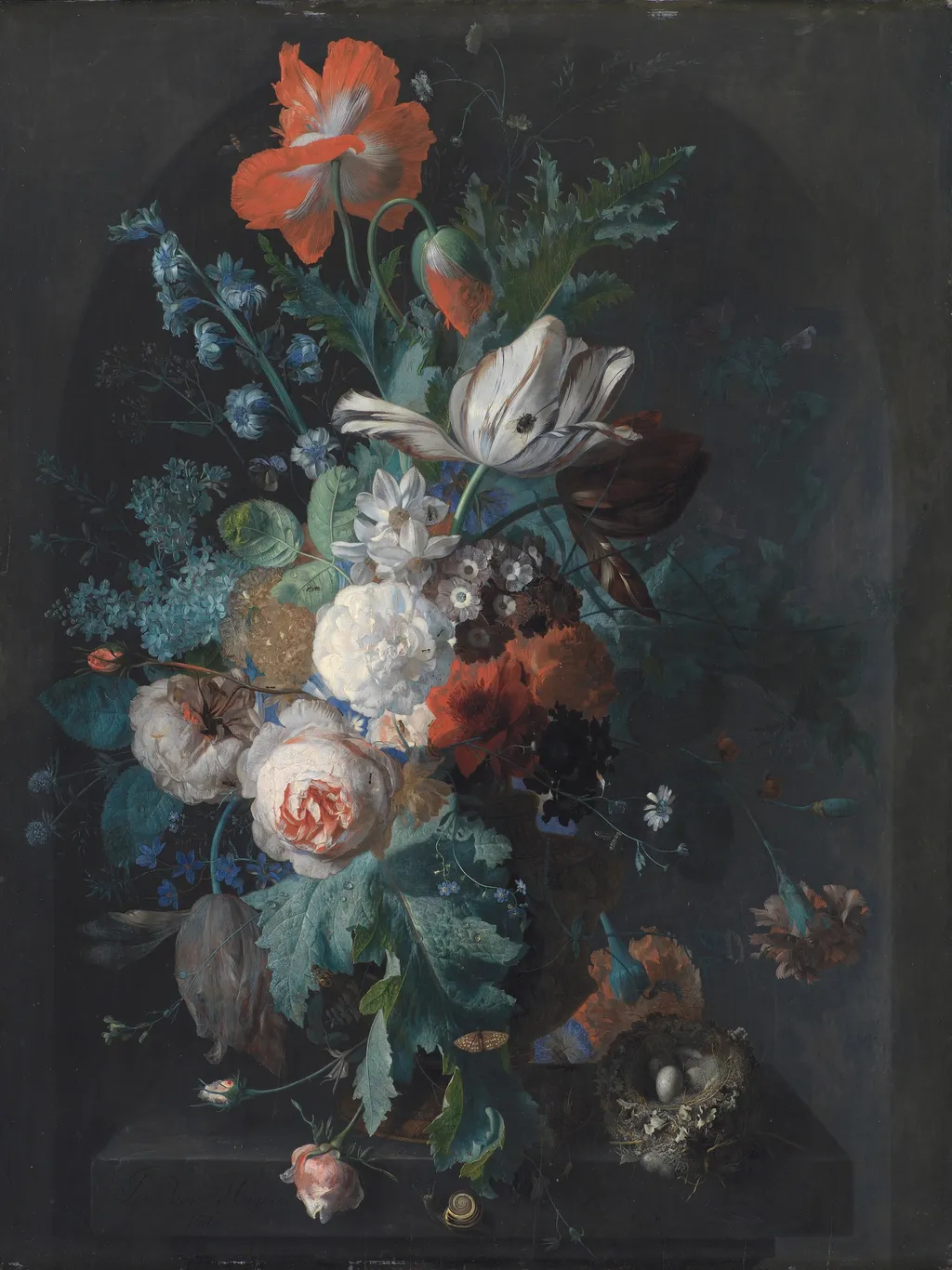 A Vase with Flowers, by Jan van Huysum, oil