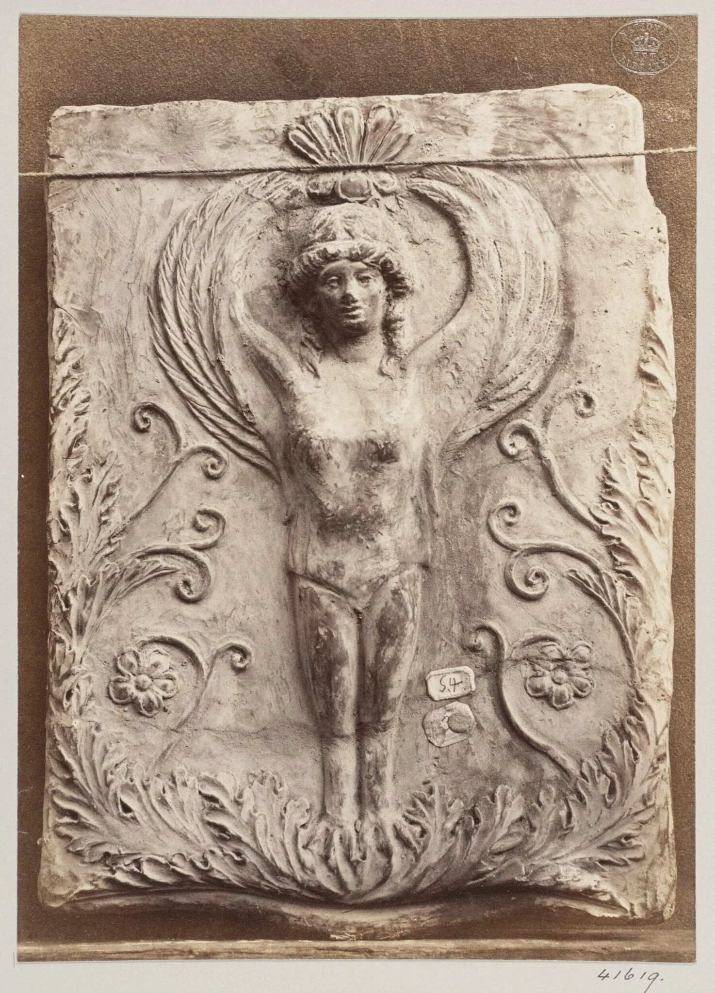Bas-relief of a Siren in terra cotta, detail