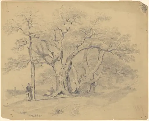 By the Old Oak Trees, by James Goodwyn Clonney, graphite, 1839