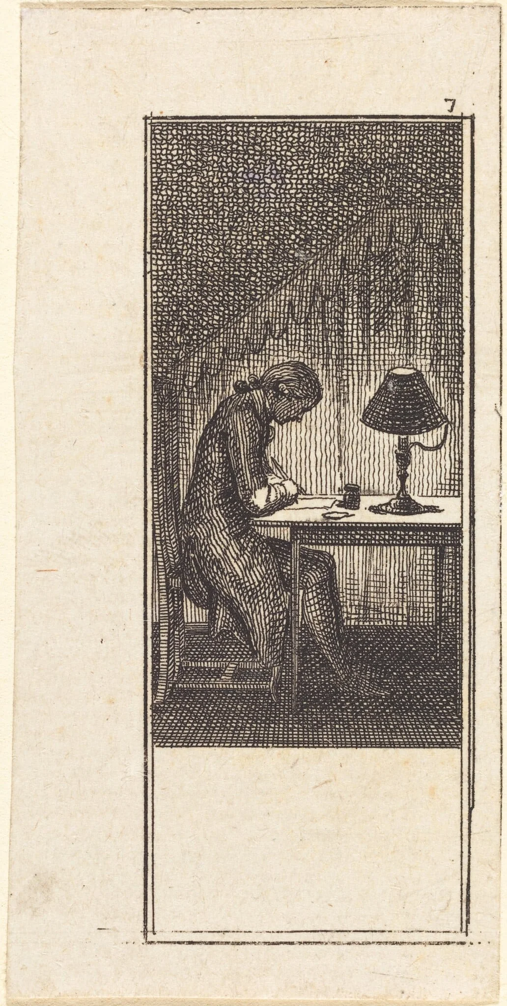 Young Man Writing by Lamplight, detail