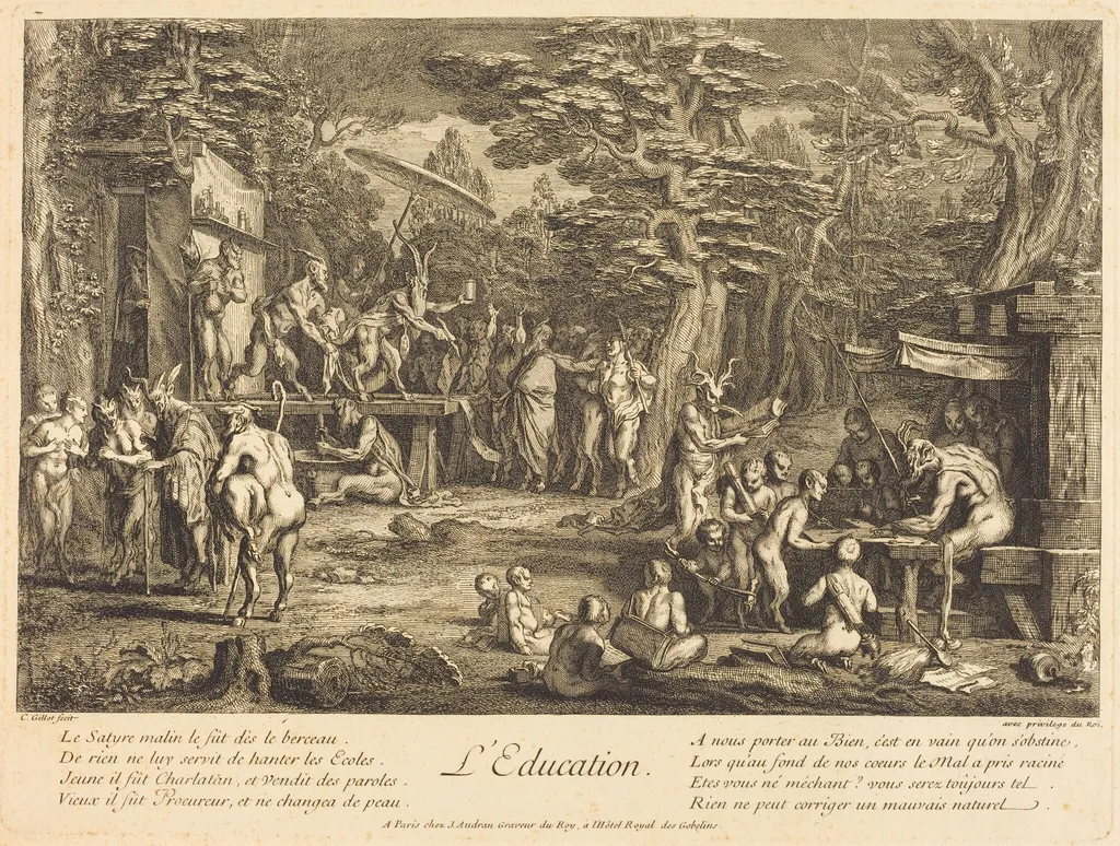 L'Education (Education), by Claude Gillot, ink, 1698