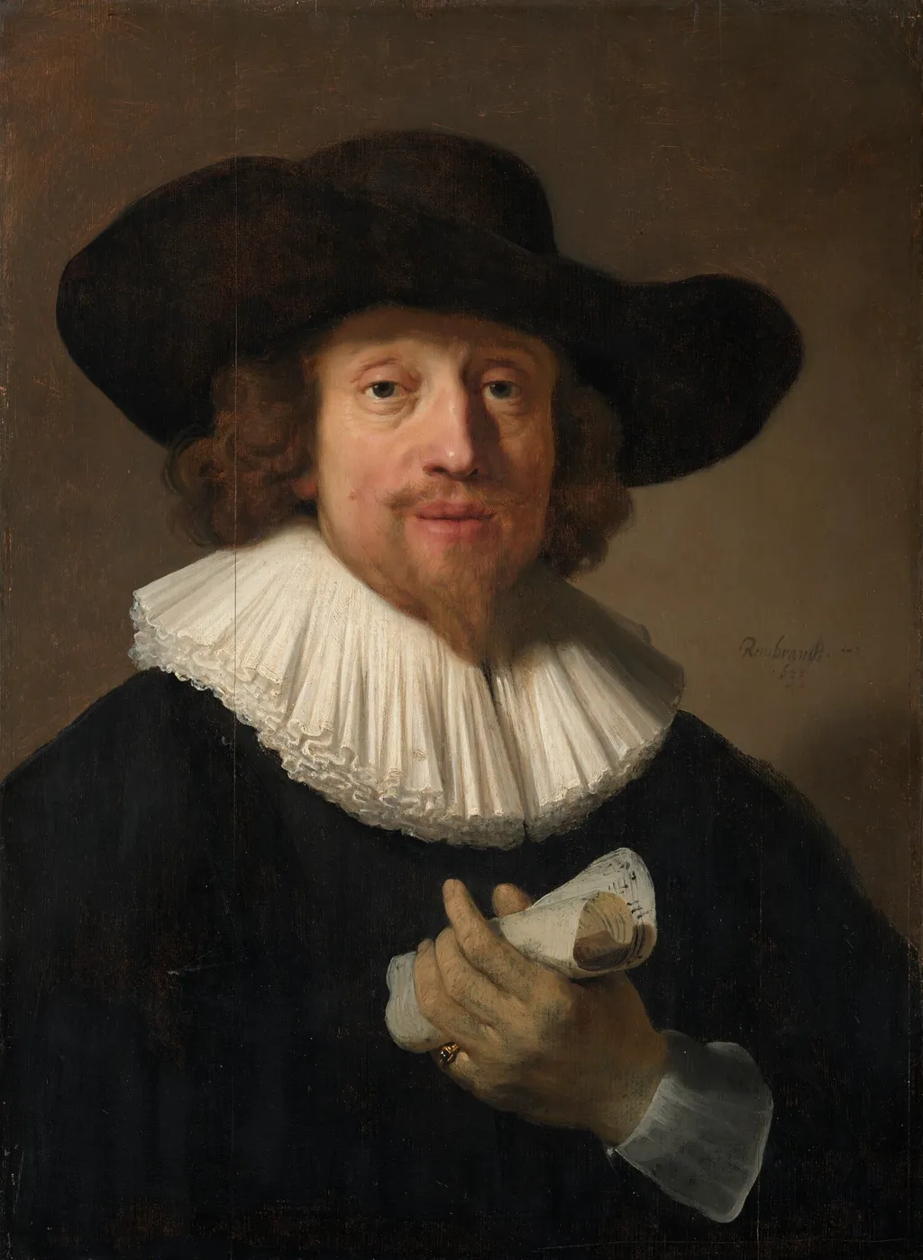 Man with a Sheet of Music, by Rembrandt van Rijn, oil, 1633