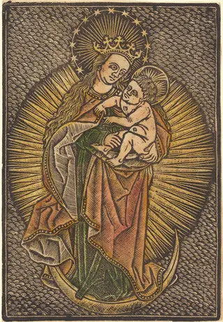 Madonna and Child in Glory, by Master of the Meshed Background, paint, 1401
