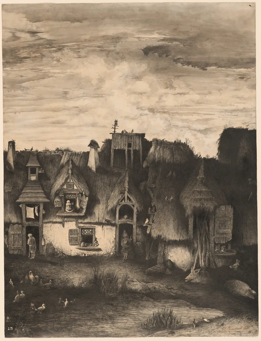 Fantasy Farmhouse, by Rodolphe Bresdin, ink, 1853