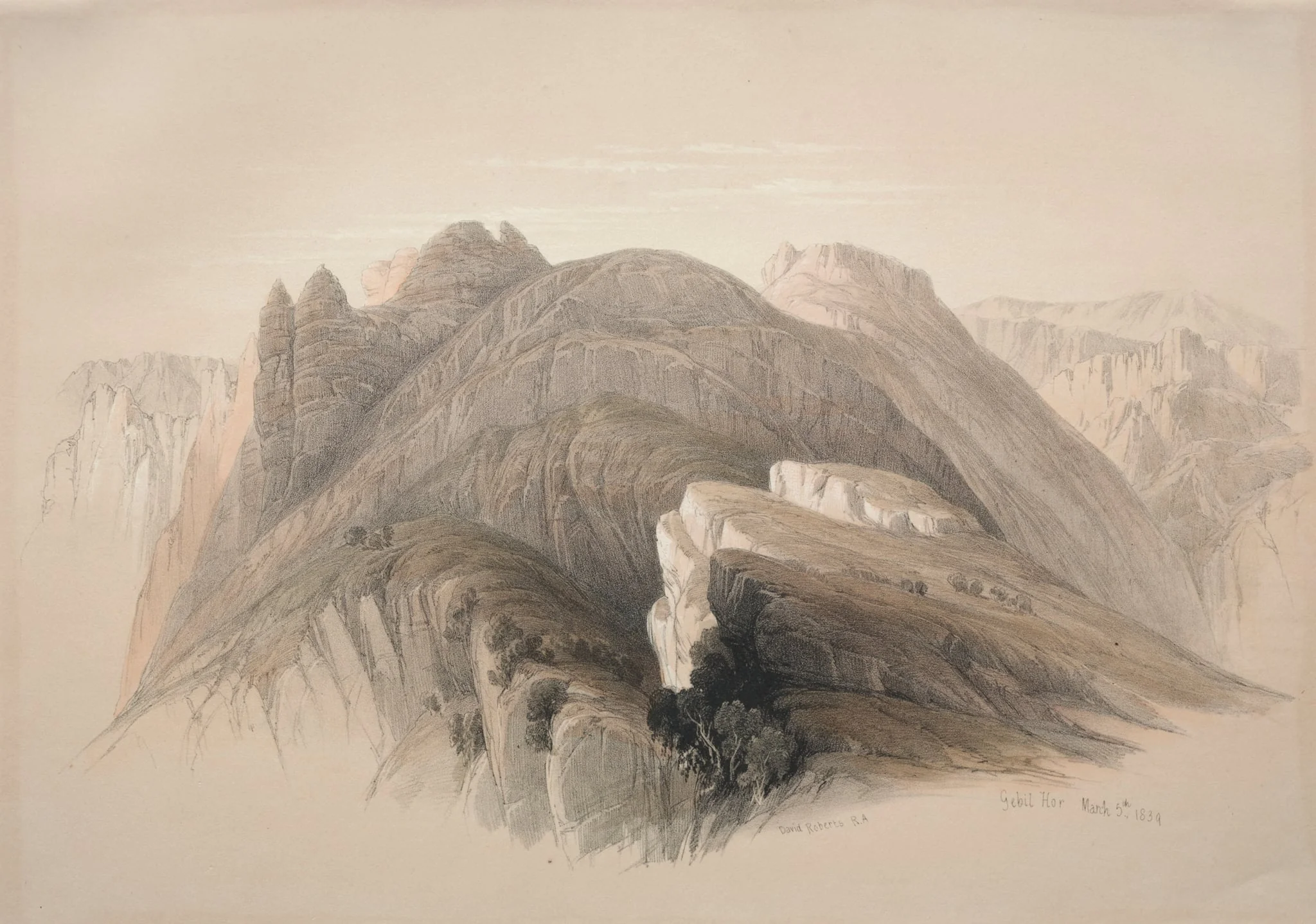 Gebil Hor. Mount Hor, from the Cliffs Encircling Petra, detail