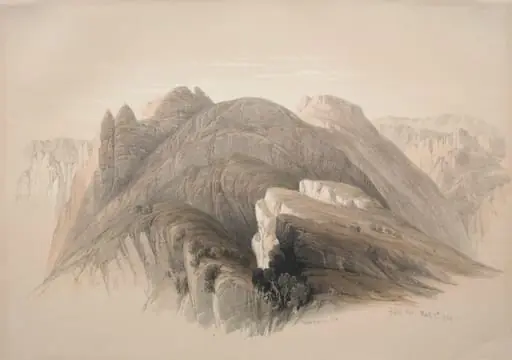 Gebil Hor.  Mount Hor, from the Cliffs Encircling Petra, by David Roberts, 1839