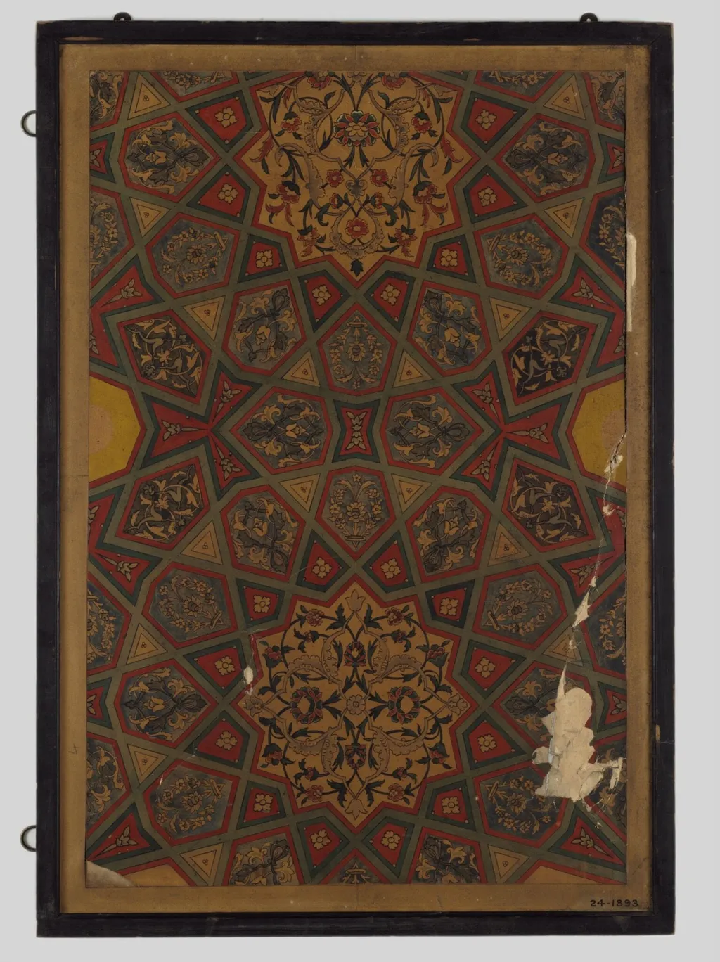 Copy of the decoration of the painted wood ceiling in the court of the Mosque of the Sultan Murad II, by Léon Parvillée, watercolor, 1850