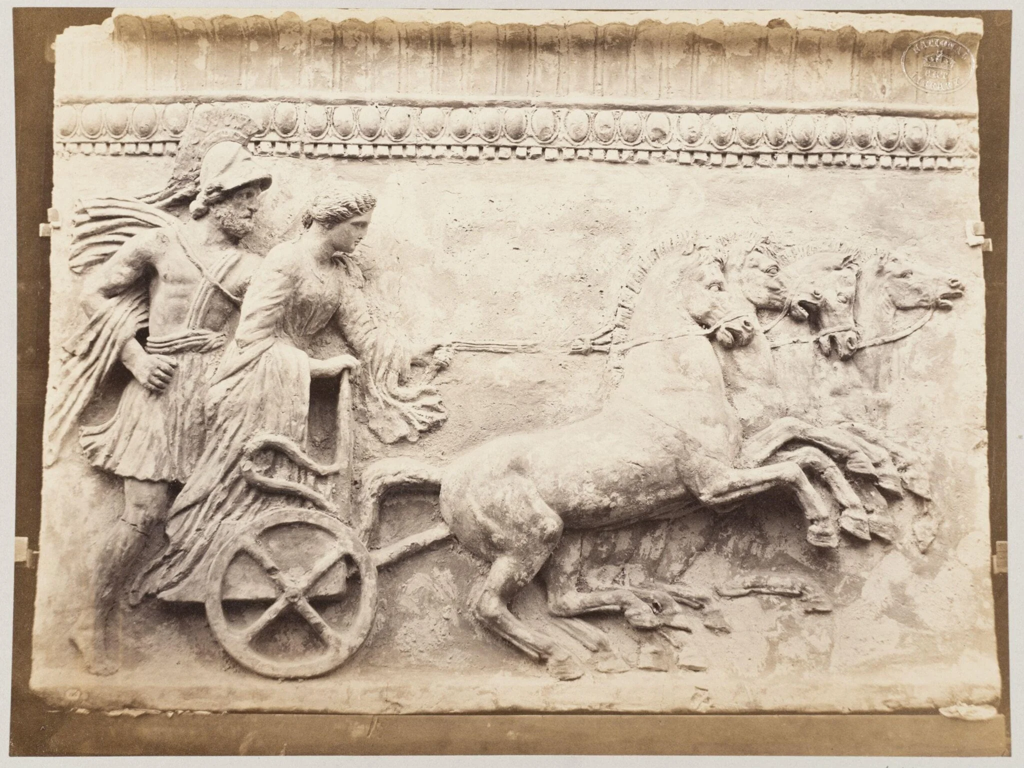 Helen and Menelaus, bas-relief in terra cotta, detail