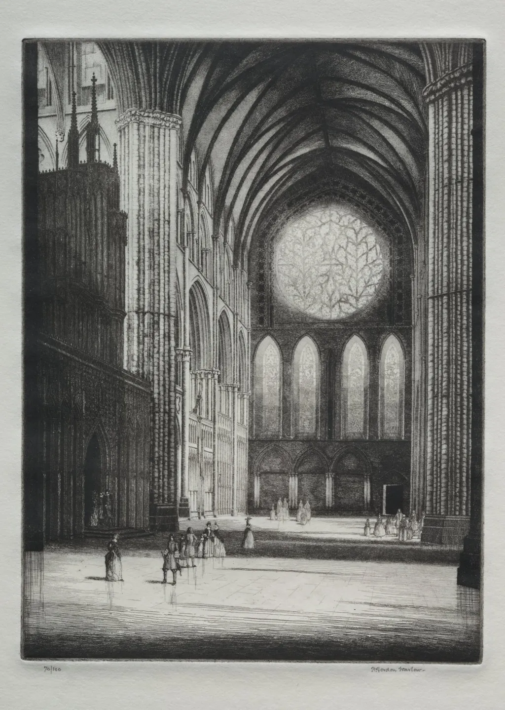 Lincoln Cathedral, Interior, by Herbert Gordon Warlow, 1923