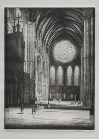 Lincoln Cathedral, Interior, by Herbert Gordon Warlow, 1923