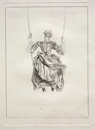 Woman on a Swing, Viewed From Behind, by François Boucher, 1724