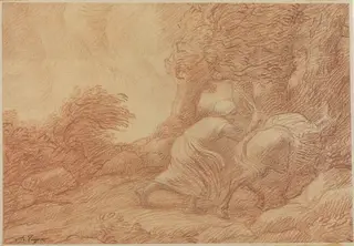Peasant and Ass, by Alphonse Legros, chalk, 1874
