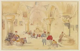 Chapel of St. Helena, Crypt of the Holy Sepulchre, Jerusalem, by David RA Roberts, watercolor, 1841
