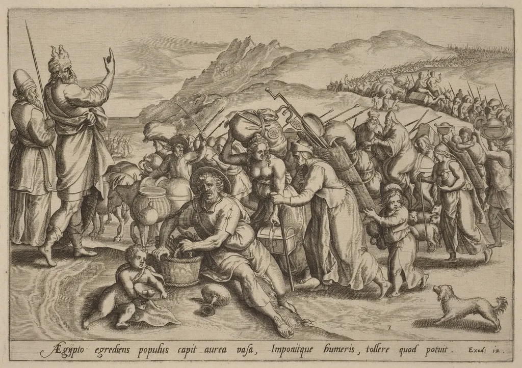 The Exodus from Egypt, by Jan Sadeler I, ink, 1585