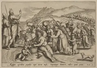 The Exodus from Egypt, by Jan Sadeler I, ink, 1585
