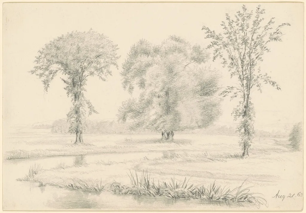 Landscape with Three Trees, by James Wells Champney, graphite, 1863