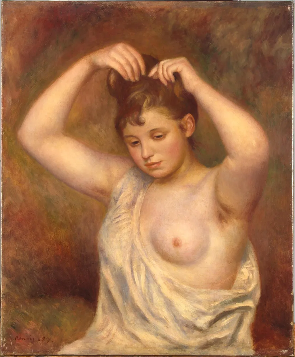 Woman Arranging her Hair, by Pierre-Auguste Renoir, oil, 1894