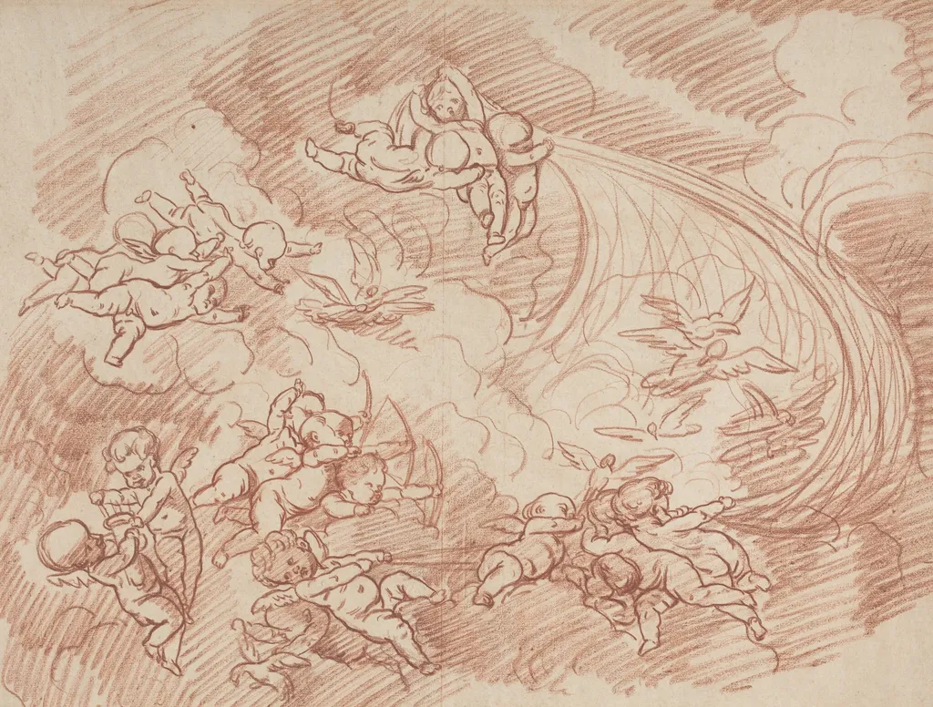The Veil of Cupids, by French 18th Century, chalk, 1701