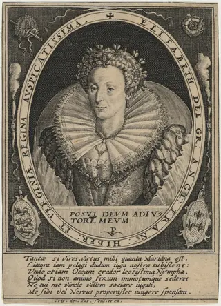 Elizabeth, Queen of England, by Crispijn van de Passe I, ink, 1598
