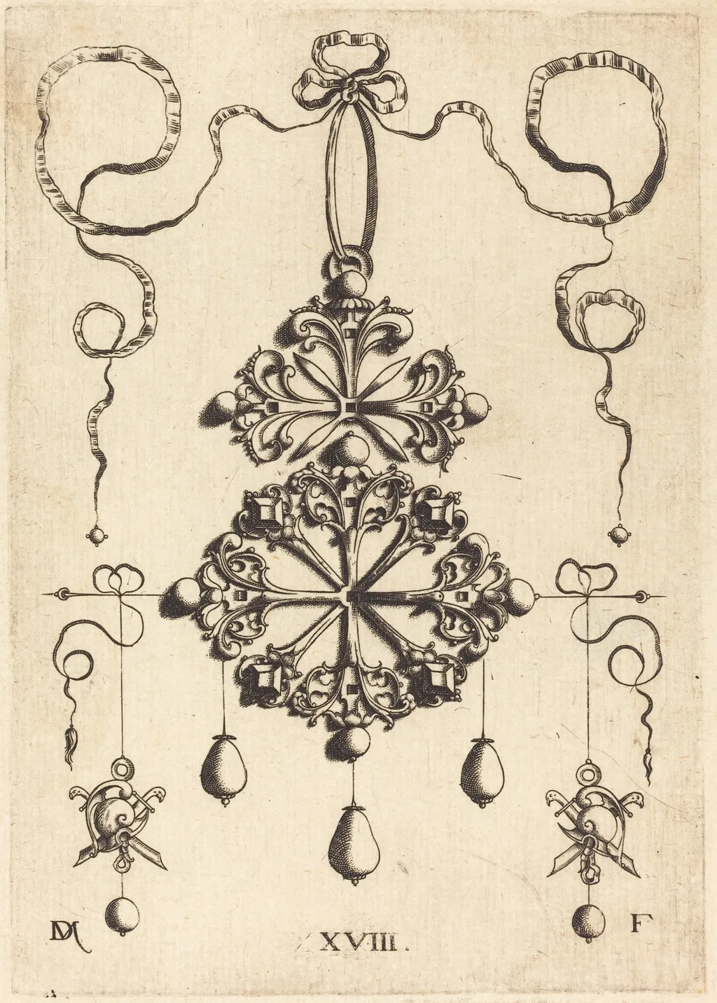 Pendant with Two Double Crosses, by Daniel Mignot, ink, 1584